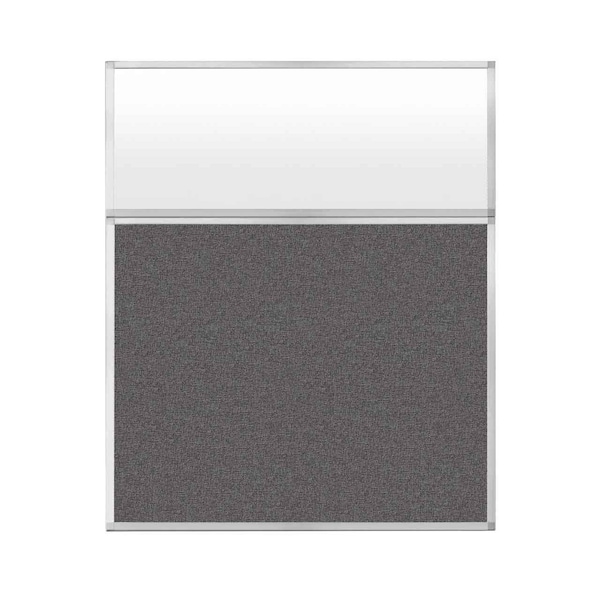 Hush Panel Configurable Cubicle Partition 5' x 6' W/ Window Charcoal Gray Fabric Frosted Window